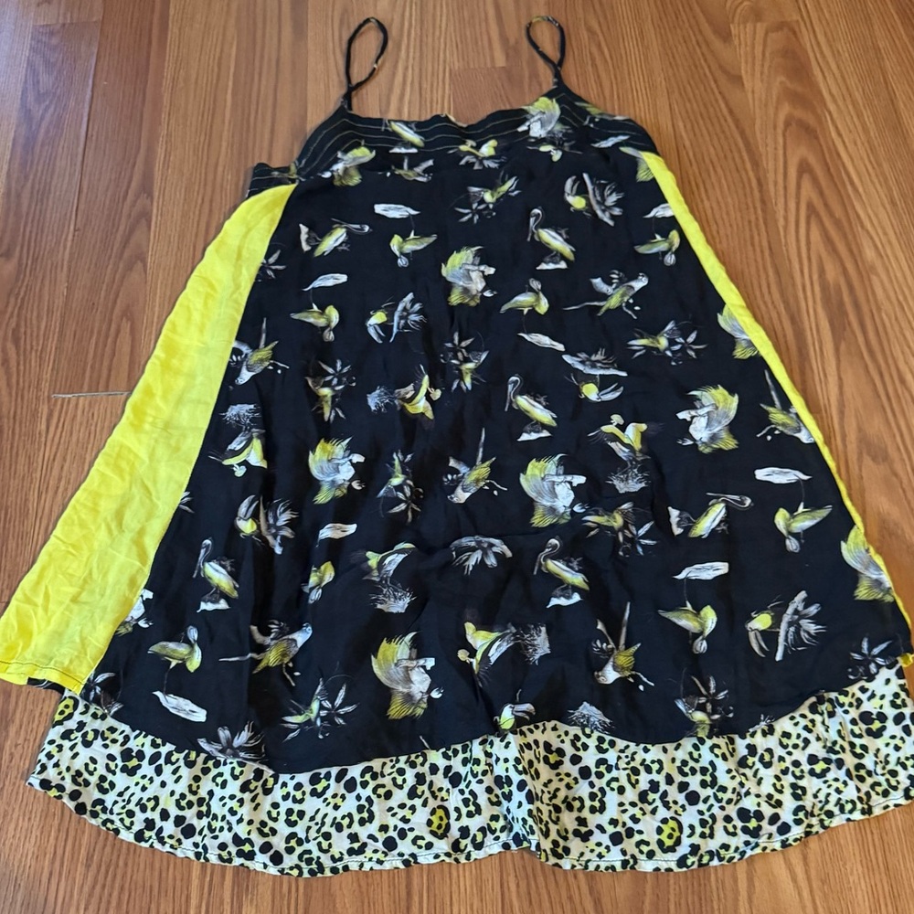 Zara Collection Floral and Leopard Print Dress‎ Size M Neon Panel Boho Festive
